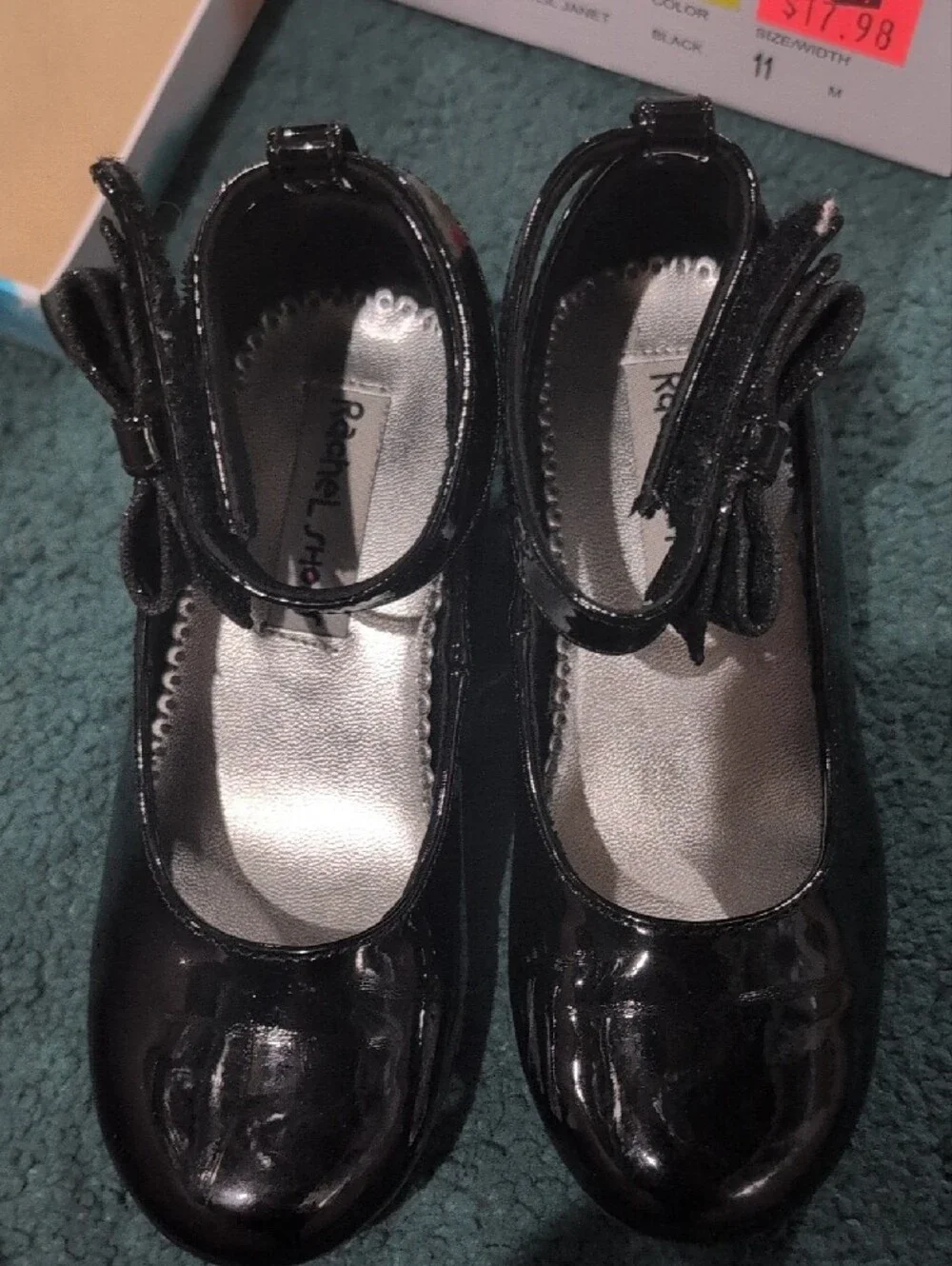Rachel Shoes 11m Worn Once Girls Black Patent Bow Dress Shoes